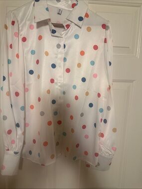 Girls' White Polka Dot Button-Up Shirt